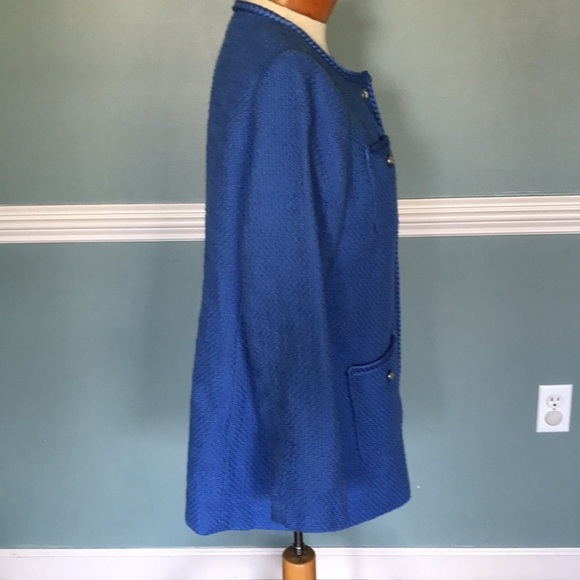 Talbots TWEED TOPPER COAT. Blue/periwinkle Sz 12 petite breaded trim. Long line - Picture 7 of 9